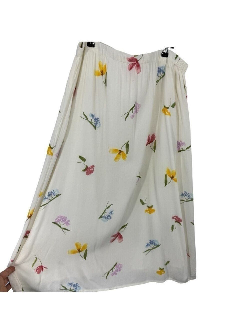 Joe Fresh Floral Spring Midi Skirt Womens L Cream Pastel Easter Church Pretty
